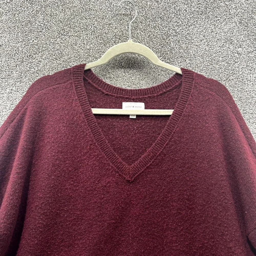 Lucky Brand Pullover Sweater Men L Burgundy V Neck Wool Blend‎ Long Sleeve